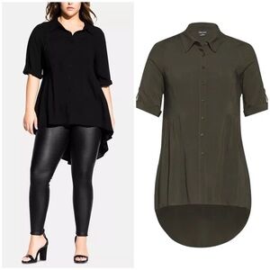 NWT City Chic Women's Plus Size Fierce High/Low Shirt Green/Military 18